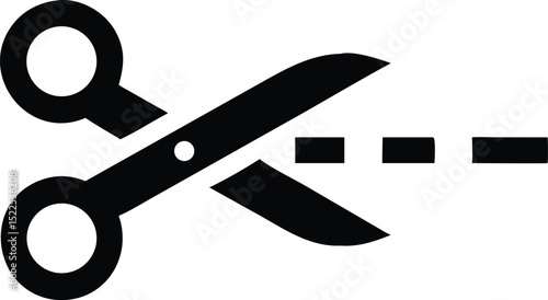 Black Scissors Cutting Dotted Line Design Element Icon on Isolated White Background