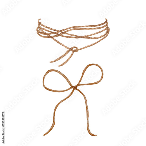 A detailed drawing of a brown rope tied with a bow against a white background