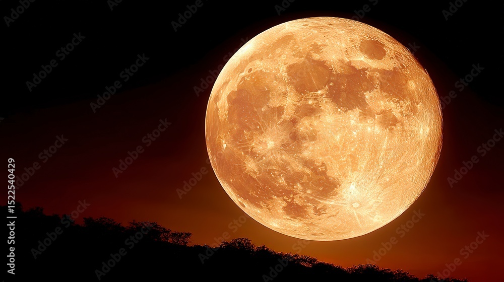 Fototapeta premium Majestic Full Moon over Silhouetted Landscape at Night