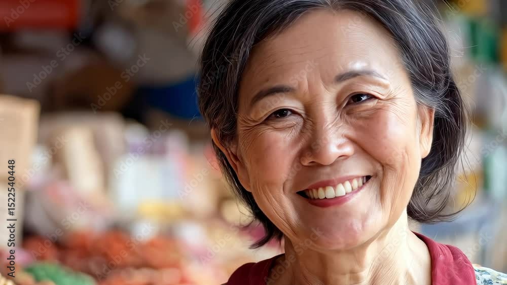 Smiling Friendly Asian Grandmother in Market Smiling Friendly Asian Grandmother in Market