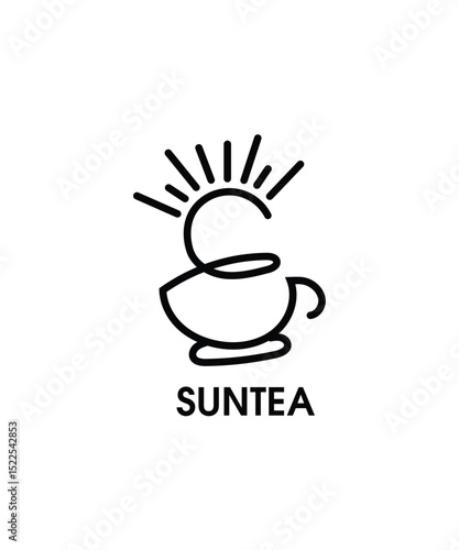 Tea cup lines with sunset logo symbol vector icon illustration graphic design