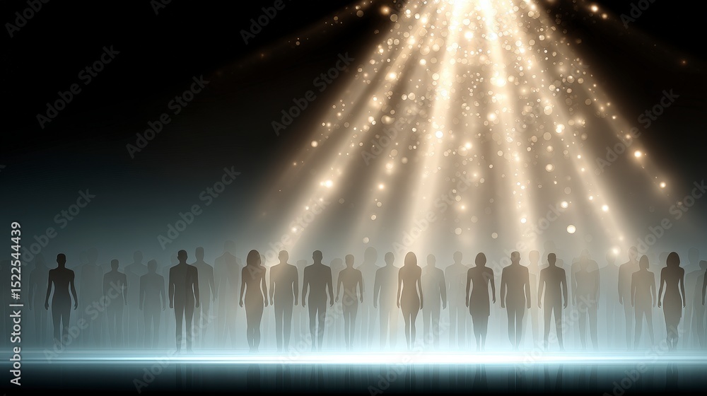 Obraz premium Silhouettes Crowd Spotlight Dramatic Cinematic Lighting Background