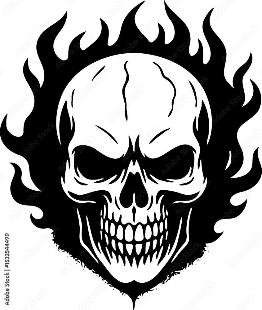 flaming skull head silhouette vector illustration, isolated on white flaming skull head silhouette vector illustration, isolated on white