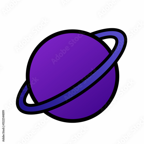 A purple planet with a blue-purple ring in a cartoon style, outlined in black, resembling a stylized version of Saturn.