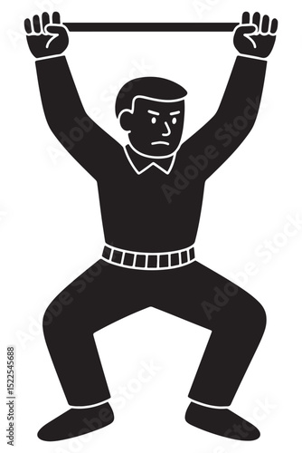 Silhouette of a man in a squatting weightlifting position with arms up