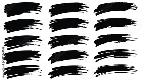 A collection of eighteen black brush strokes arranged in a neat and organized grid pattern on white