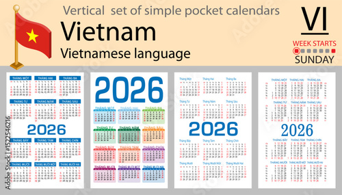 Vietnam vertical Set of pocket calendars for 2026