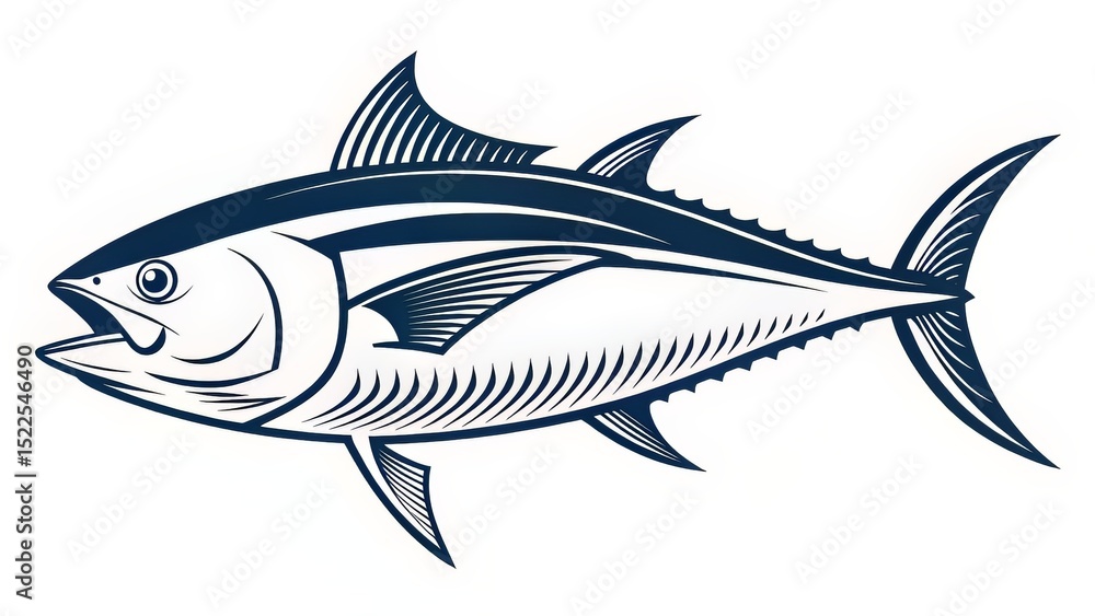 Fototapeta premium A modernist tuna fish icon with clean line geometry and stylized motion, ideal for ocean-themed branding.