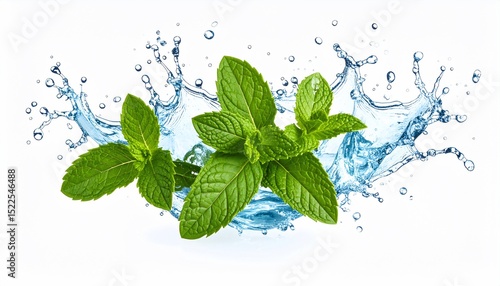 Refreshing Mint Leaves in Water Splash