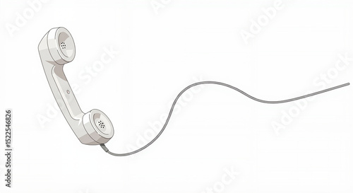 Vintage corded telephone handset in minimalist style on white background