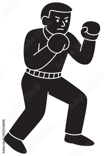 Silhouette of a man boxing with fists up in a defensive stance, boxer silhouette