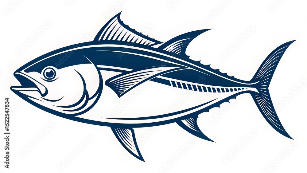 Fototapeta premium A compact fish graphic for use in marine branding, rendered in bold strokes with symmetrical features.