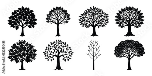 collection of trees, Vector silhouette of tree on white background.