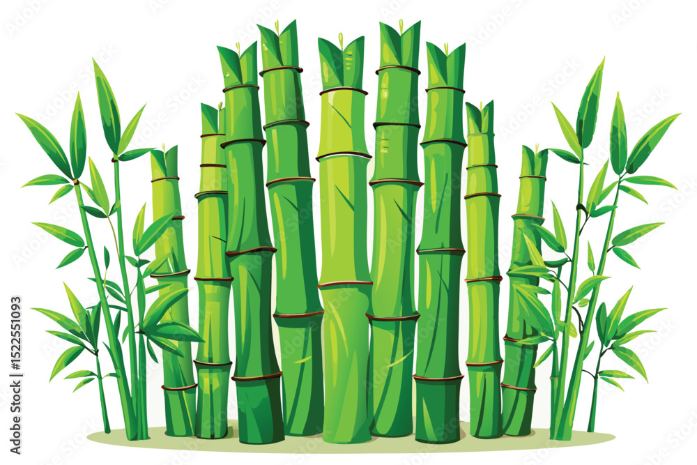 Obraz premium Illustration of a group of green bamboo stems on a white background