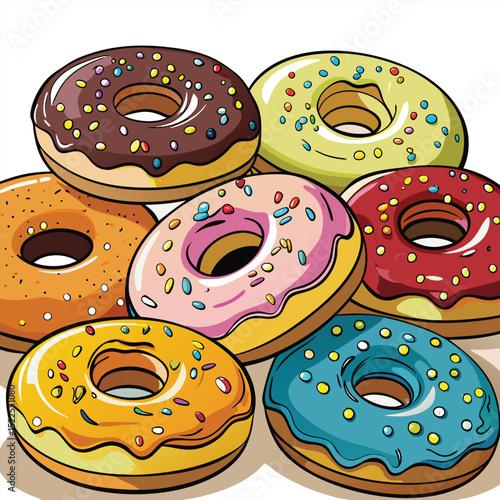 Illustration of a Set of Colorful Donuts on a White Background