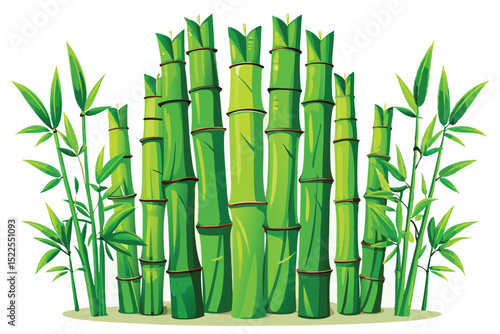 Illustration of a group of green bamboo stems on a white background