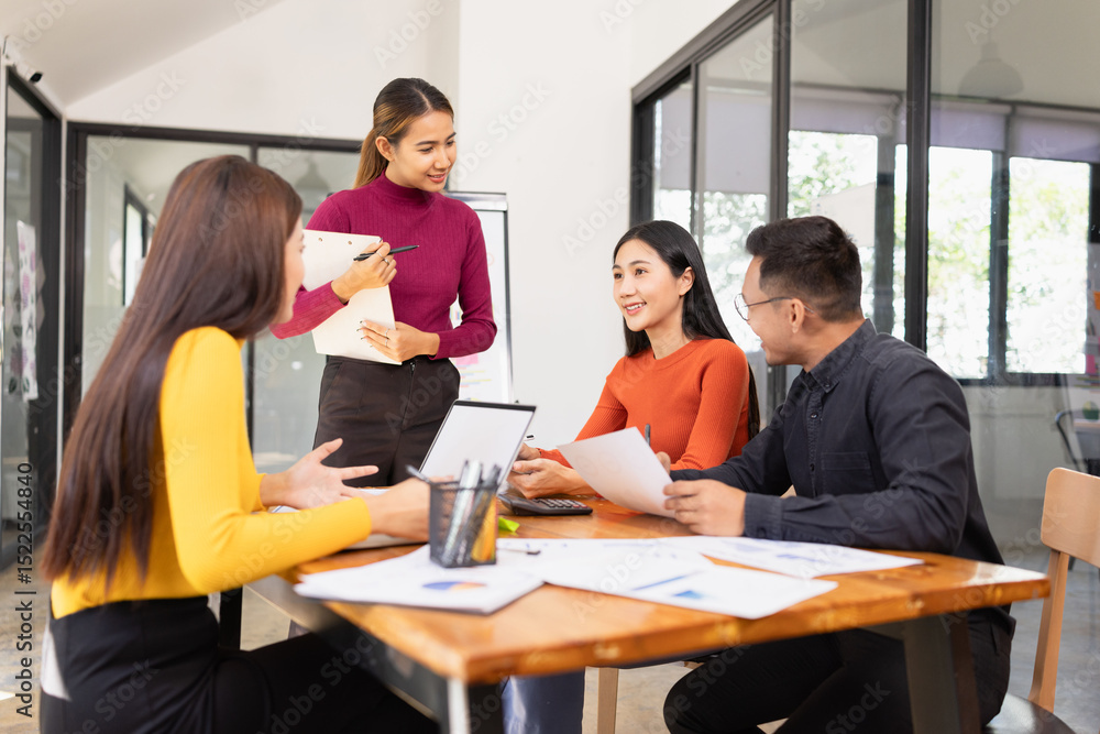 Group of Asian business people working together and presentation a meeting in office, Group of Asian business people working together and presentation a meeting in office,