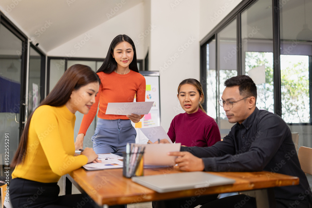 Group of Asian business people working together and presentation a meeting in office, Group of Asian business people working together and presentation a meeting in office,
