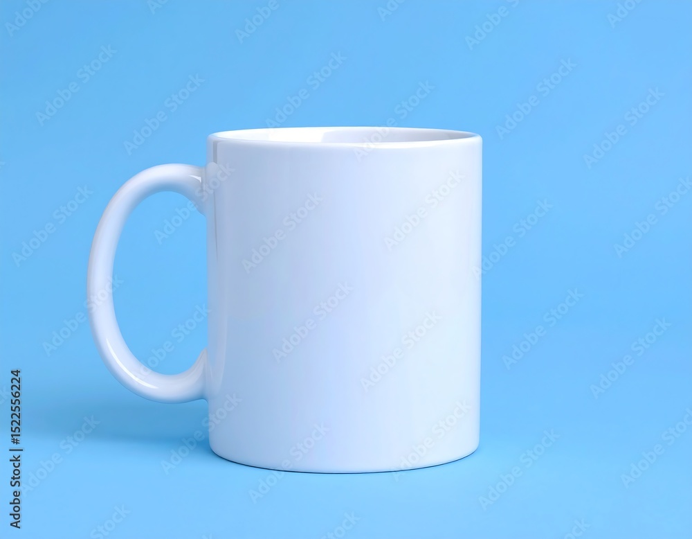 Obraz premium Blank white mug on a bright blue background