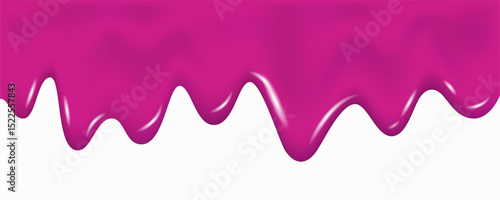 Realistic pink drip cream drops, marmalade, jelly or yogurt border.