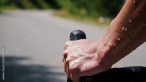 Wallpaper Mural Gripping Close-Up of Cyclist's Hands on Handlebars – Intense Strain During Mountain Climb, Winding Road in Background Torontodigital.ca