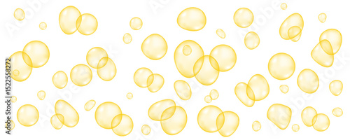 Realistic golden collagen, serum or keratin balls.