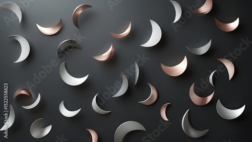 Modern Metallic Crescent Pattern in Silver and Copper