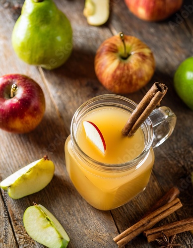Wallpaper Mural Warm apple cider with cinnamon sticks and apple slices on rustic wooden table Torontodigital.ca