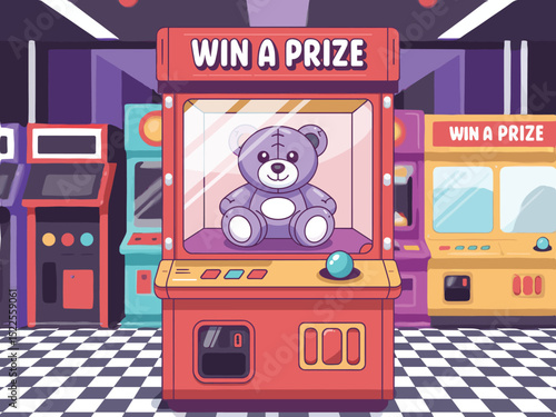 Retro Arcade Claw Machine Win a Plush Teddy Bear