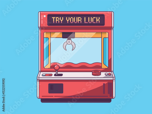 Retro Arcade Claw Machine A Flat Vector Illustration of a Vintage Prize Game