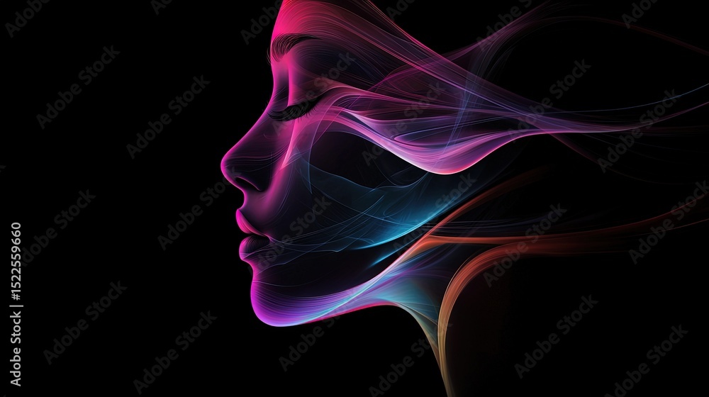 Naklejka premium Abstract profile of a woman's face, outlined in vibrant colors.