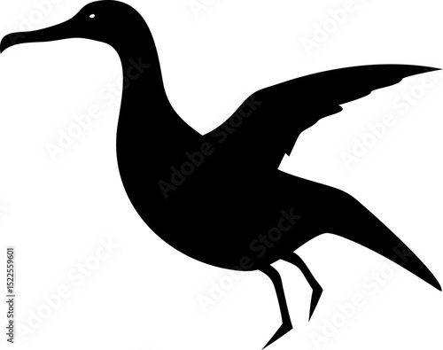 Minimal Profile of Black Albatross Silhouette with Relaxed Wings, Elegant Look, Transparent Background