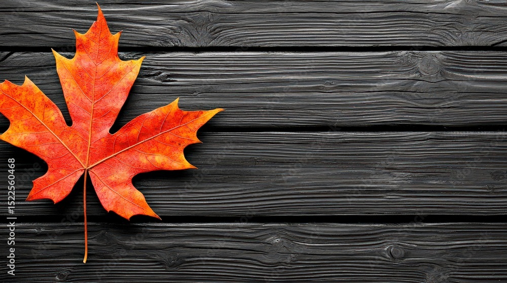 Obraz premium Autumn Maple Leaf on Dark Wood Background Fall Nature Thanksgiving Design