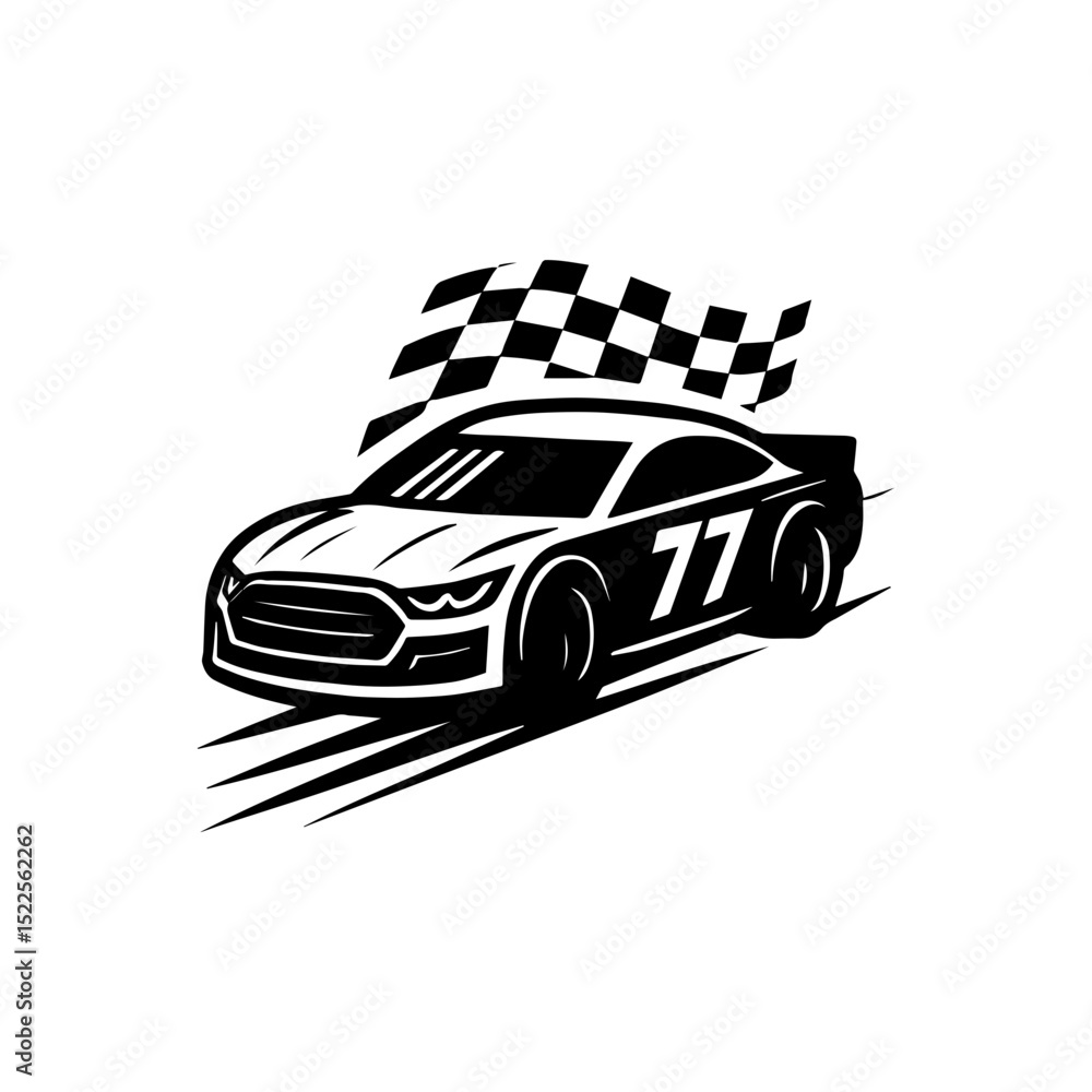 Fotografie Race Car Racing car with race flag icon with transparent background