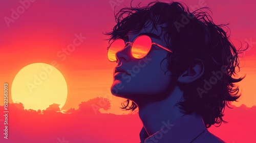 Youthful Contemplation at Sunset Man with Glasses Silhouette in Warm Light Artistic and Romantic Visual Narrative