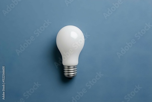 Single classic light bulb standing upright against a soft blue background. Minimal, clean and bright concept image.