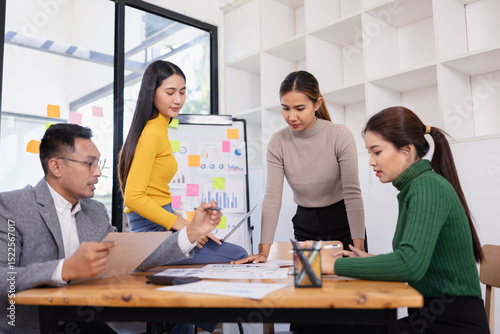 Group of business people working together with dashboard analysis and data management in conference room, Corporate business and dashboard to presentation concept.