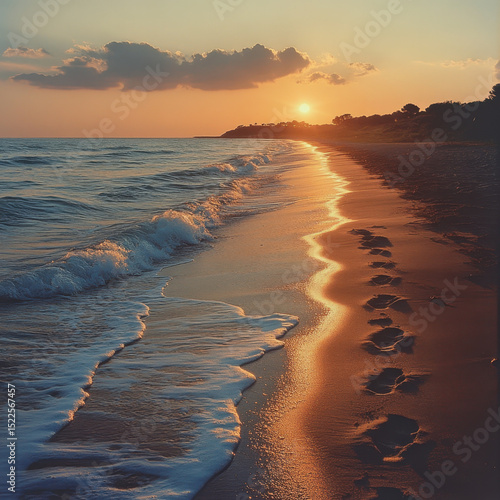 Wallpaper Mural Sunset over wavy beach. Torontodigital.ca