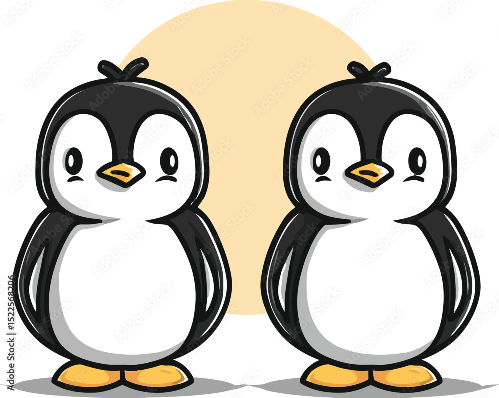 Fototapeta premium Penguin Cartoon Character Mascot Vector – Cute Arctic Bird with Flippers and Tuxedo Colors for Kids, Branding, or Winter Designs