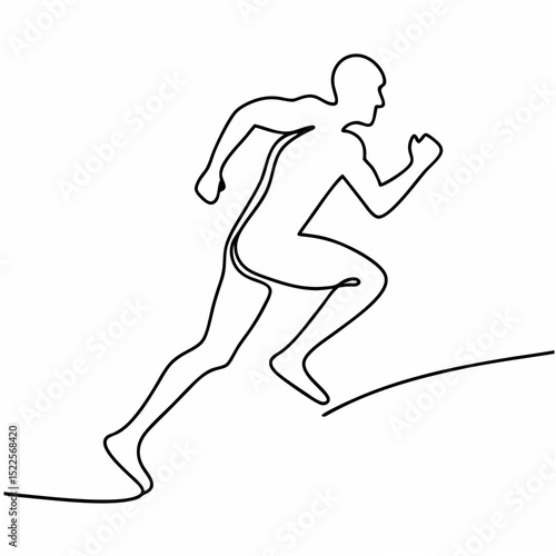 Dynamic running man silhouette in continuous line art on white background symbolizing speed and endurance