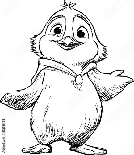 Penguin Cartoon Character Mascot Vector – Cute Arctic Bird with Flippers and Tuxedo Colors for Kids, Branding, or Winter Designs