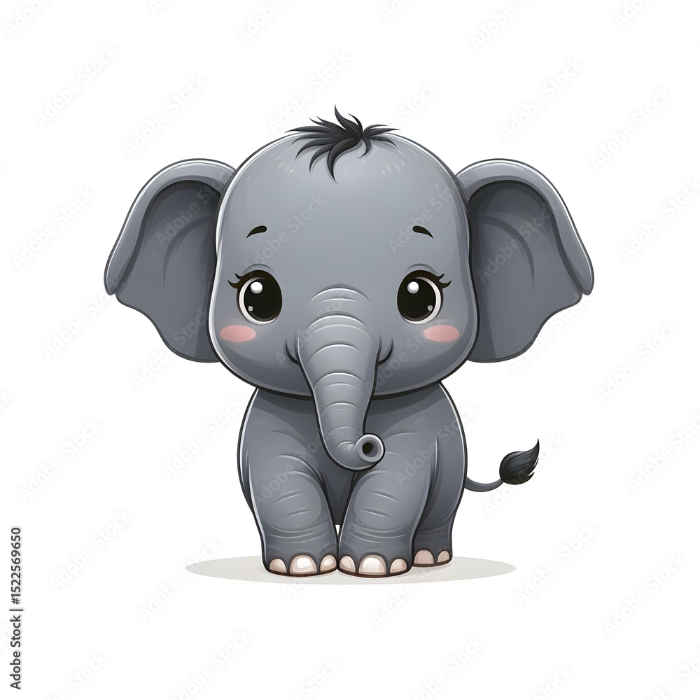Fototapeta premium AI generated cute baby elephant, Isolated with White background 