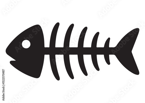 fish bone logo silhouette vector illustration, fish skeleton logo icon silhouette, fishbone silhouette swimming vector illustration, skeleton of fish vector silhouette logo design on white background