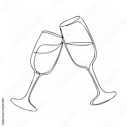 Elegant line art depicting clinking champagne glasses representing celebration or toasting