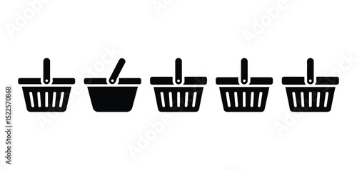 Shopping Basket Icons Set Black Silhouette Variations