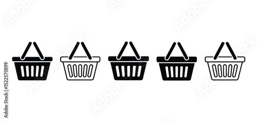 Shopping Basket Icons Set Black and White Variations