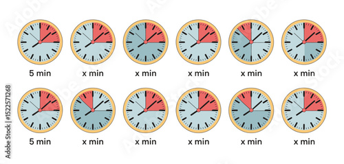 Twelve Clocks Showing Time Intervals for Project Management