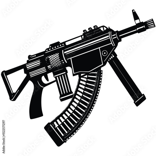 Stock illustration of a black and white assault rifle art silhouette