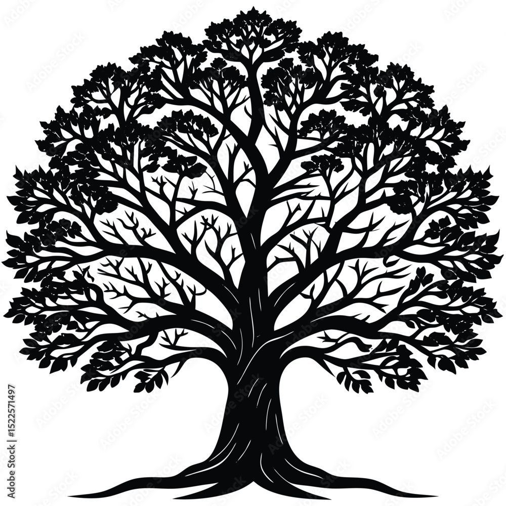 Obraz premium Black tree silhouette vector illustration oak tree design