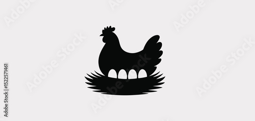 Silhouette of Hen Sitting on Nest with Eggs